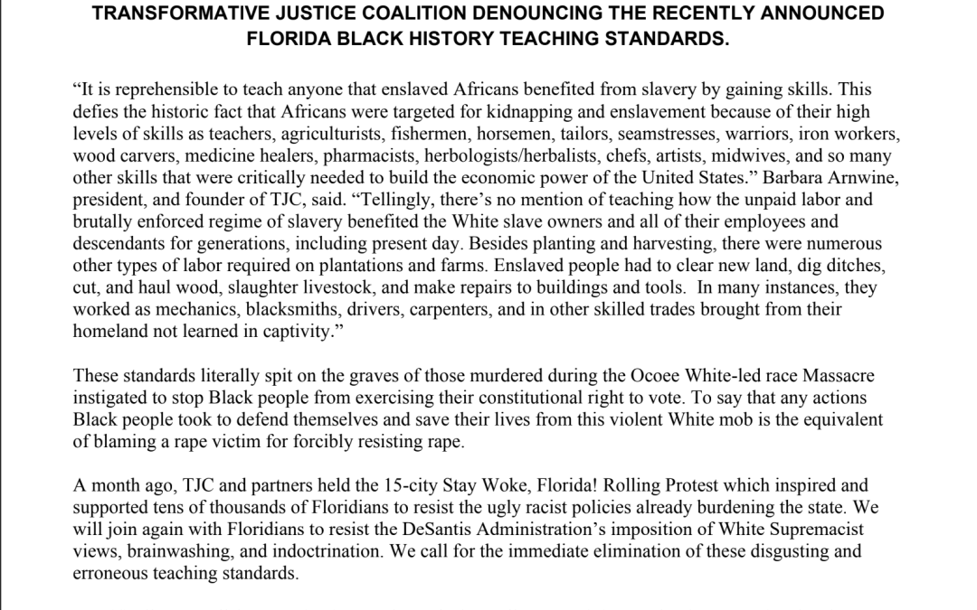 STATEMENT – Florida Black History Teaching Standards